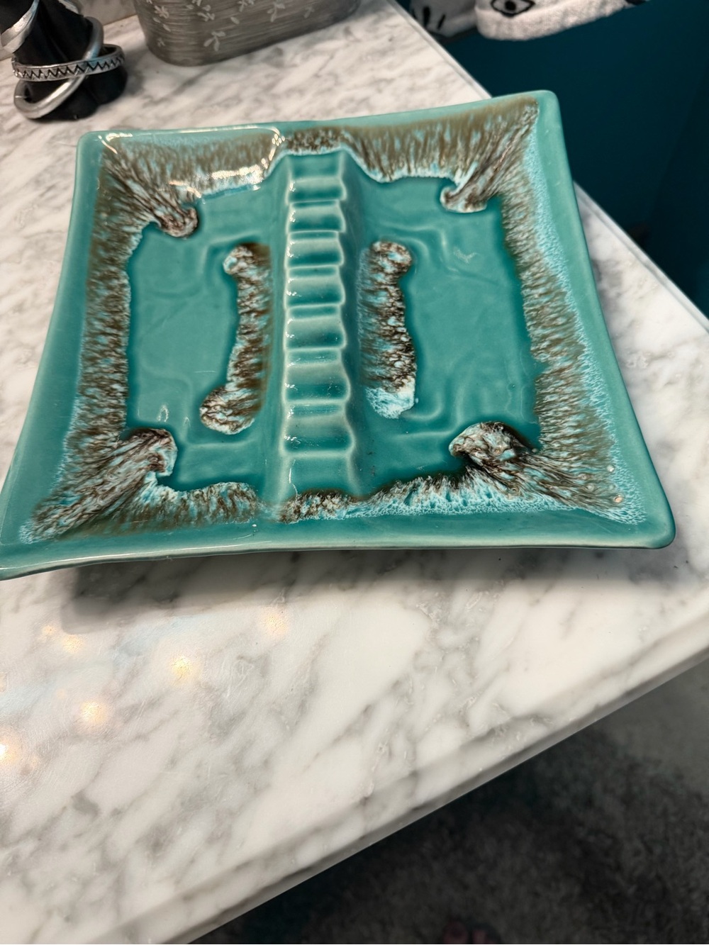 Turquoise Ceramic Decorative Catchall Tray, 1960’s ashtrays .There are 3# .